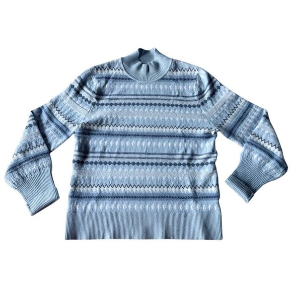 Aspen Woman's Sz L Blue White Fair Isle Mock Neck Sweater Ski Winter Outdoor - Picture 7 of 7